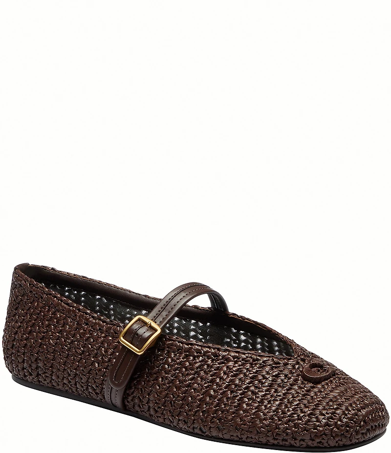 COACH Sculpted C Soft Mary Jane Raffia Ballet Flats