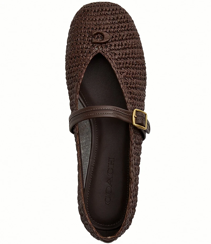 COACH Sculpted C Soft Mary Jane Raffia Ballet Flats