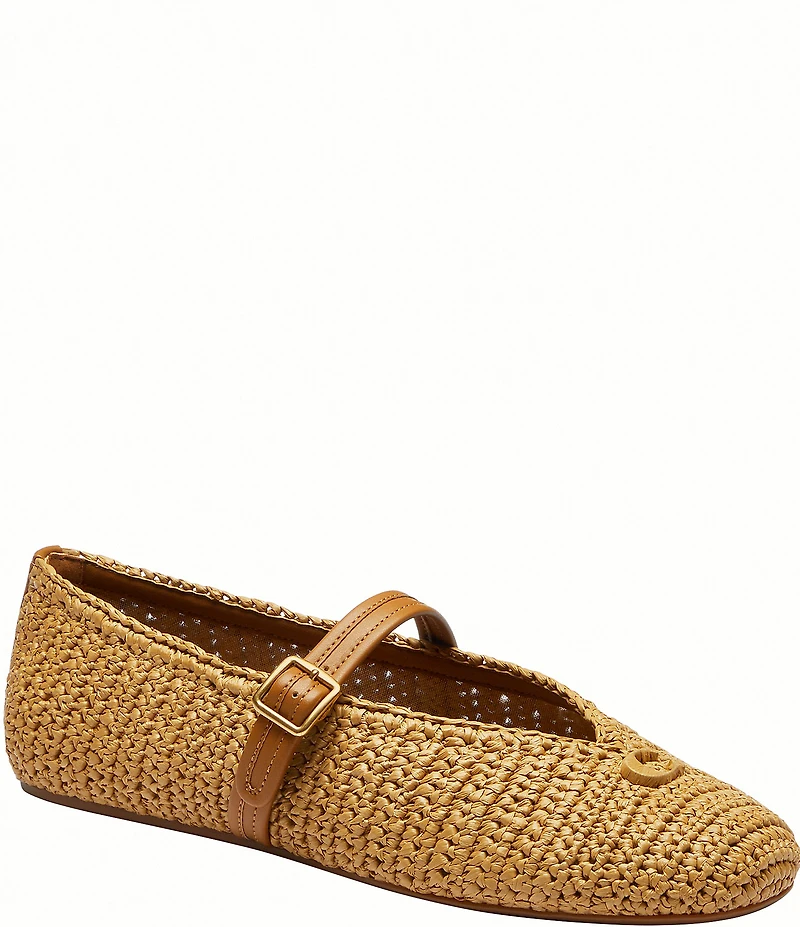 COACH Sculpted C Soft Mary Jane Raffia Ballet Flats