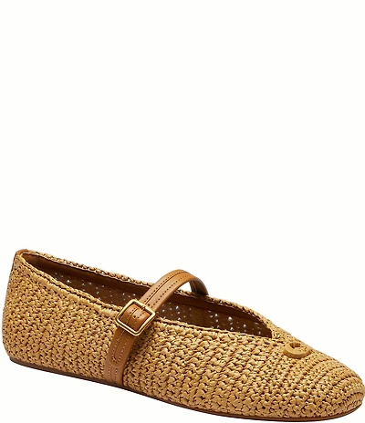 COACH Sculpted C Soft Mary Jane Raffia Ballet Flats