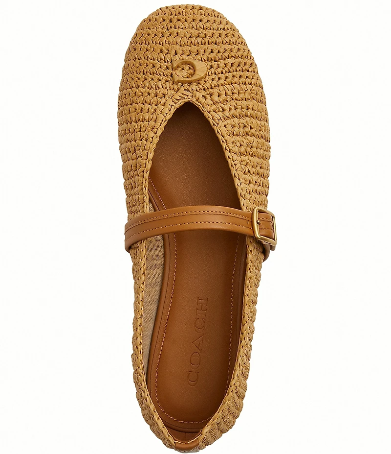 COACH Sculpted C Soft Mary Jane Raffia Ballet Flats