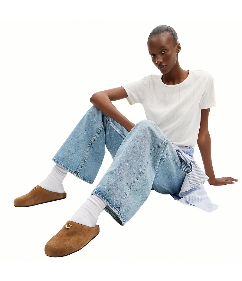 COACH Sculpted C Soft Suede Mules