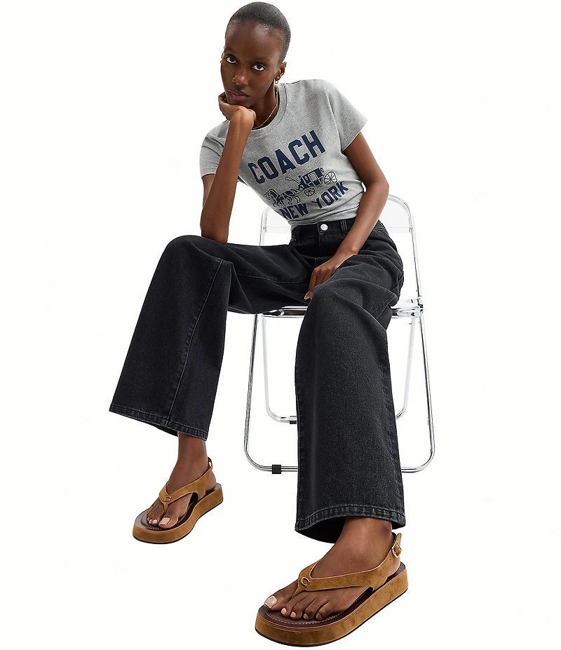 COACH Sculpted C Suede Platform Thong Sandals