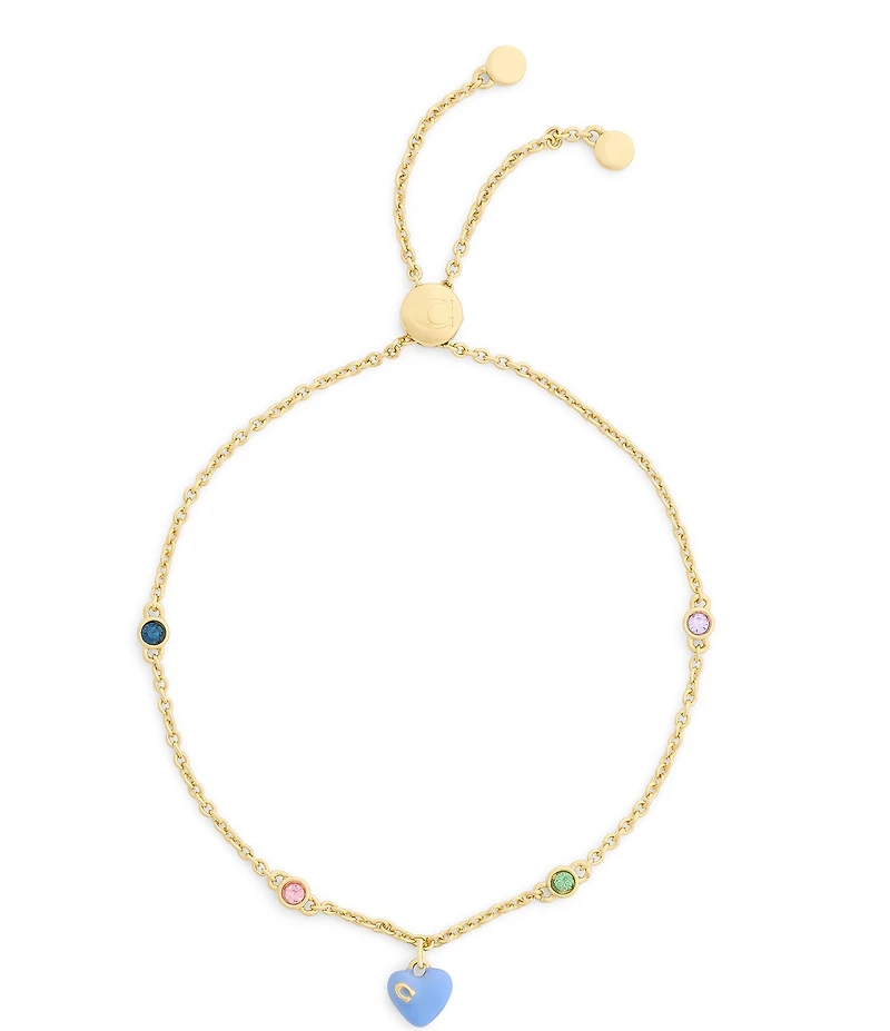COACH Signature C Enamel Heart Charm Adjustable Bracelet