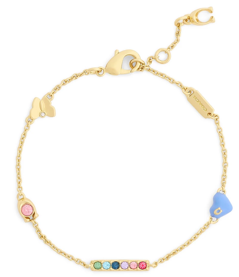 COACH Signature C Enamel Heart Charm Line Bracelet