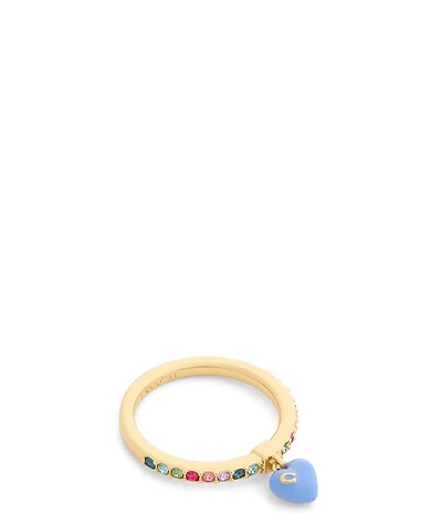 COACH Signature C Enamel Heart Rhinestone Charm Cocktail Ring