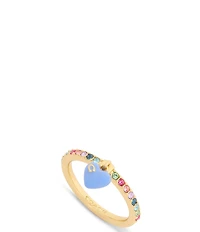 COACH Signature C Enamel Heart Rhinestone Charm Cocktail Ring