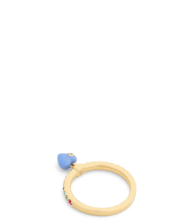 COACH Signature C Enamel Heart Rhinestone Charm Cocktail Ring