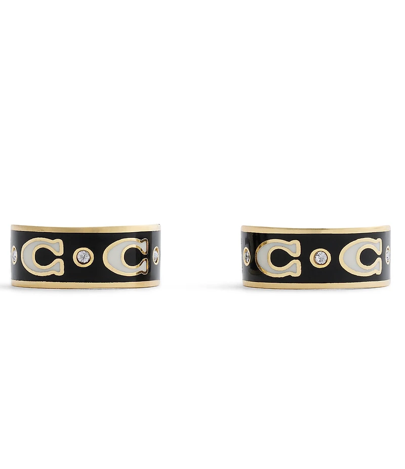 COACH Signature C Enamel Huggie Hoop Earrings