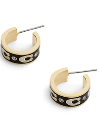 COACH Signature C Enamel Huggie Hoop Earrings