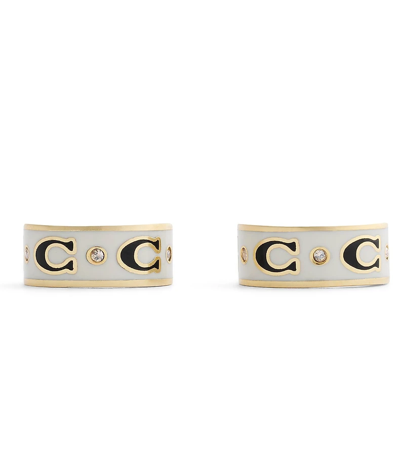 COACH Signature C Enamel Huggie Hoop Earrings