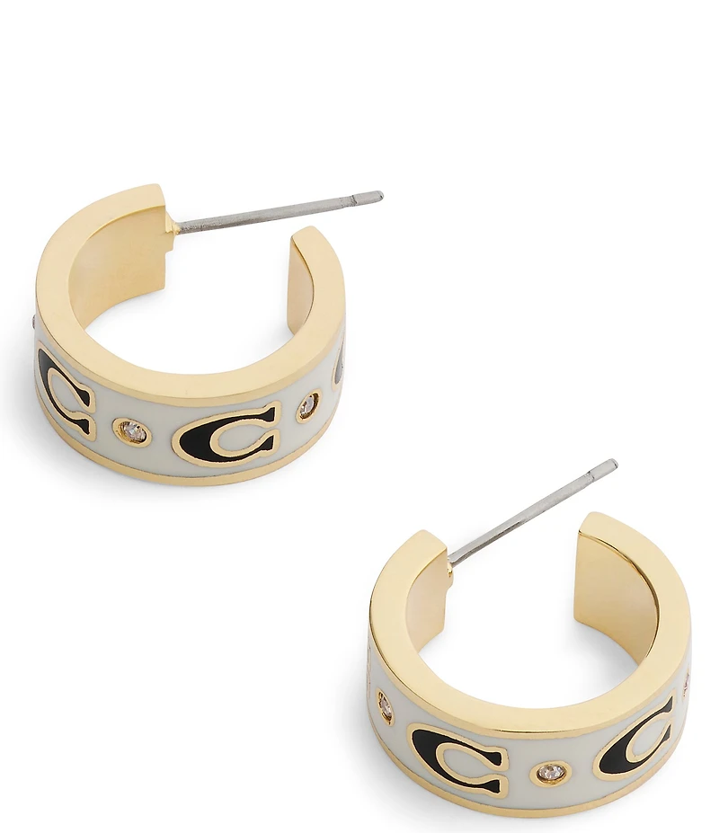COACH Signature C Enamel Huggie Hoop Earrings