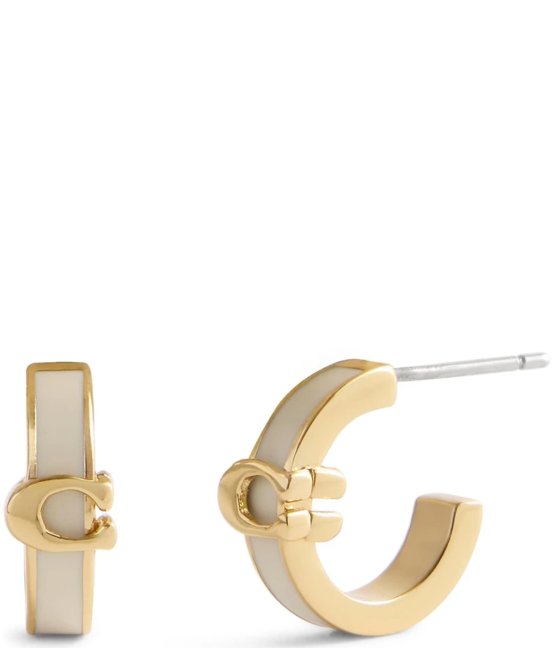 COACH Signature C Enamel Huggie Hoop Earrings