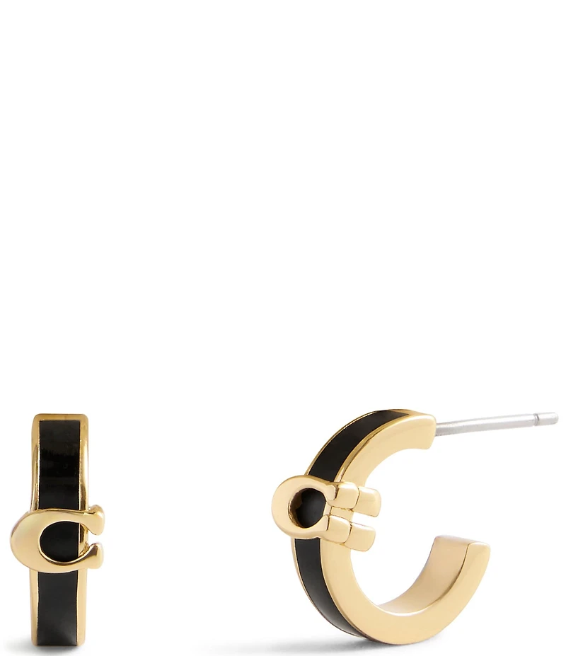 COACH Signature C Enamel Huggie Hoop Earrings
