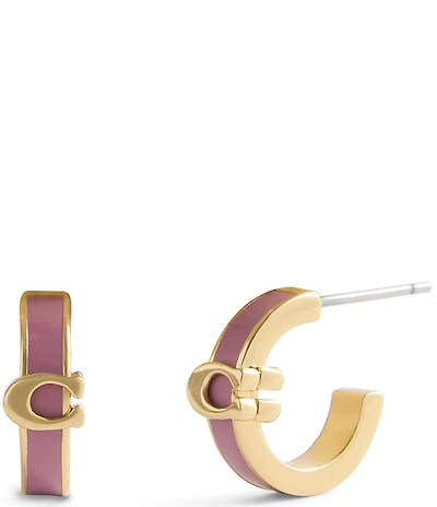 COACH Signature C Enamel Huggie Hoop Earrings
