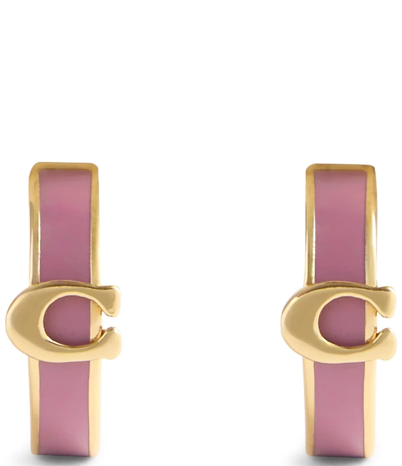 COACH Signature C Enamel Huggie Hoop Earrings