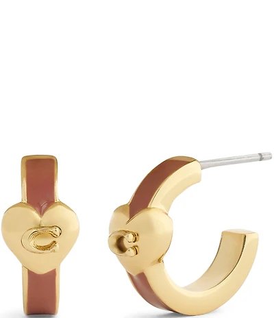 COACH Signature C Heart Enamel Huggie Hoop Earrings