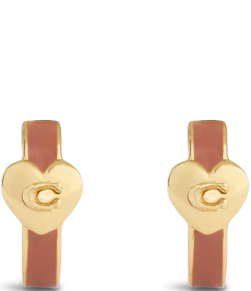COACH Signature C Heart Enamel Huggie Hoop Earrings