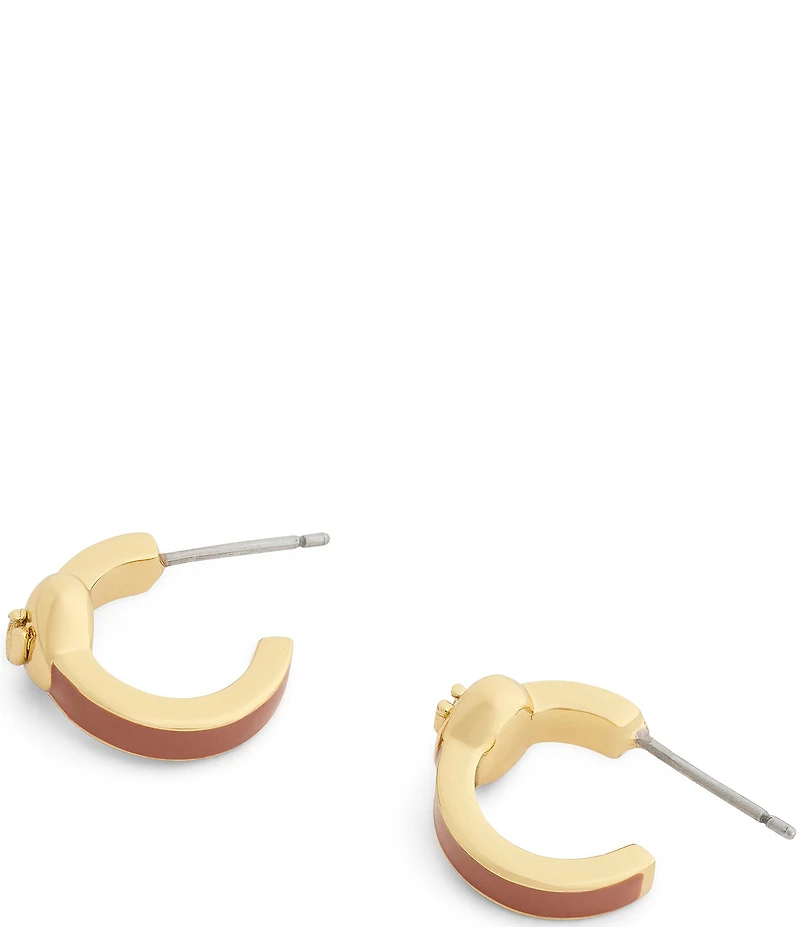 COACH Signature C Heart Enamel Huggie Hoop Earrings
