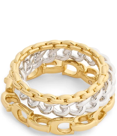 COACH Signature C Mixed Chain Stacked Ring Set