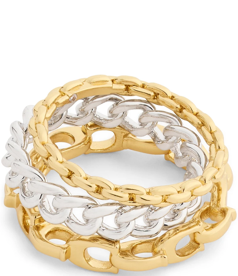COACH Signature C Mixed Chain Stacked Ring Set