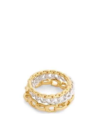 COACH Signature C Mixed Chain Stacked Ring Set