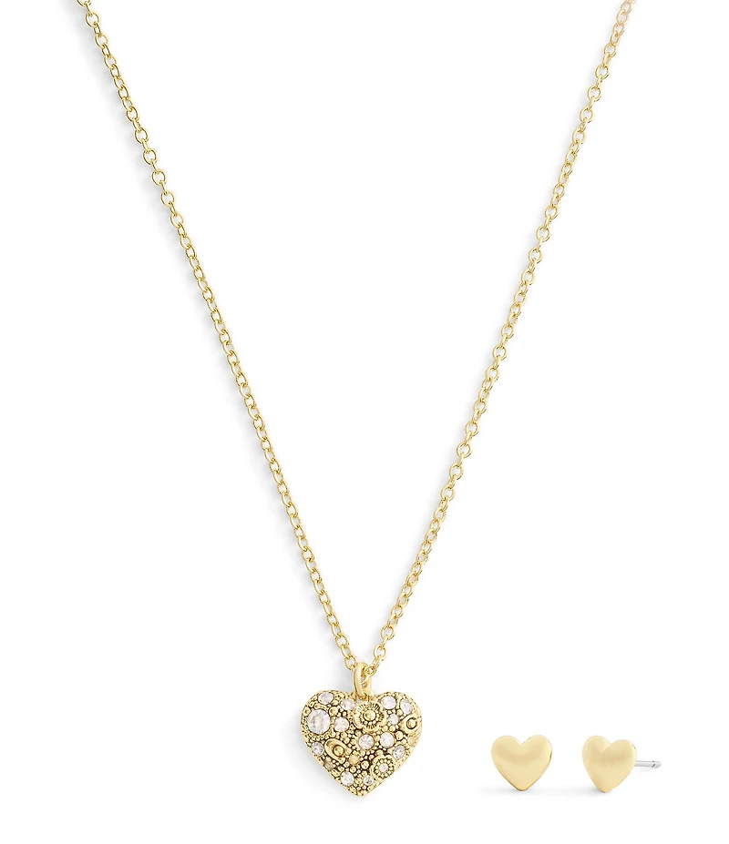 COACH Signature C Pav Boxed Heart Jewelry Set