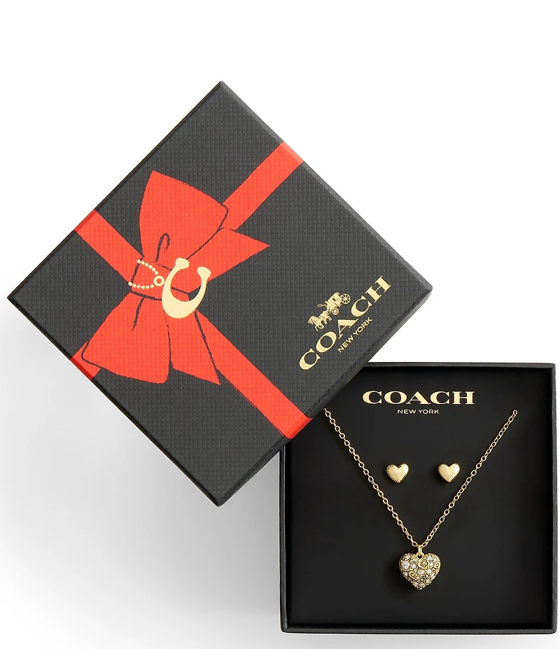 COACH Signature C Pav Boxed Heart Jewelry Set
