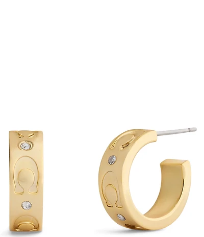 COACH Signature C Stone Huggie Hoop Earrings