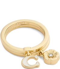 COACH Signature C Tea Rose Charm Duo Stacked Ring Set