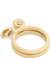 COACH Signature C Tea Rose Charm Duo Stacked Ring Set