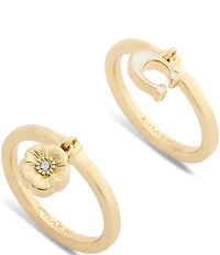 COACH Signature C Tea Rose Charm Duo Stacked Ring Set
