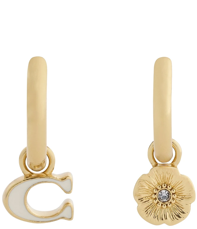 COACH Signature C Tea Rose Mismatch Hoop Earrings