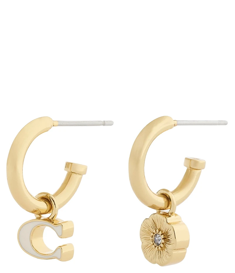 COACH Signature C Tea Rose Mismatch Hoop Earrings