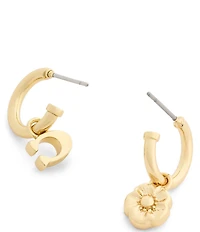 COACH Signature C Tea Rose Mismatch Hoop Earrings