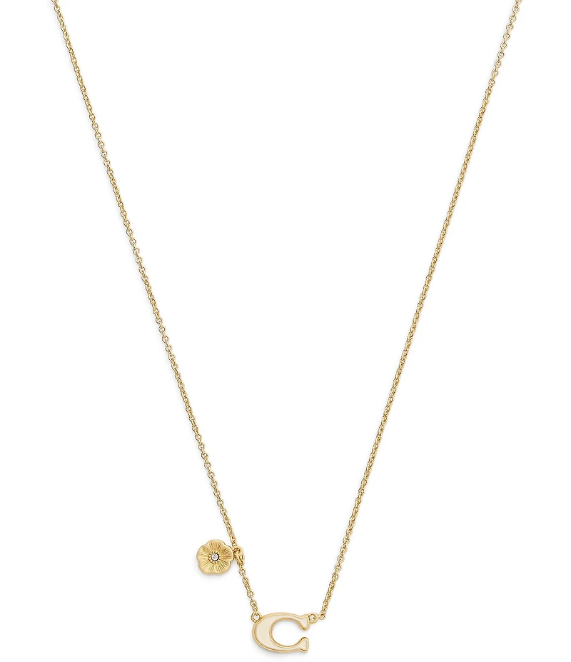 COACH Signature C Tea Rose Short Pendant Necklace