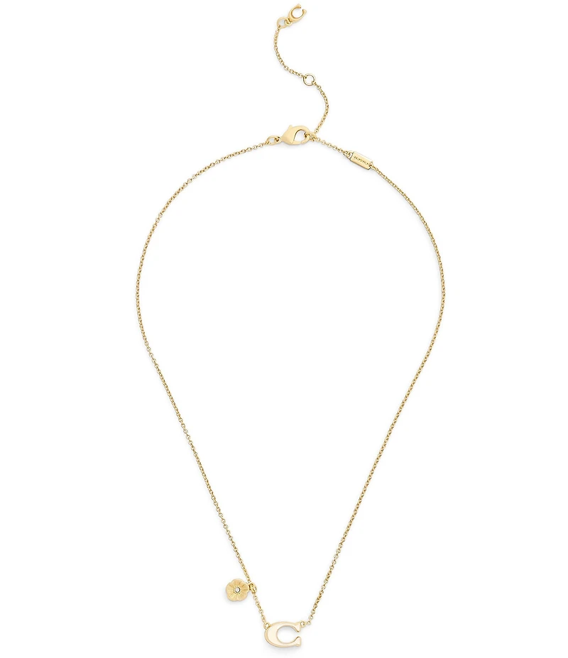 COACH Signature C Tea Rose Short Pendant Necklace