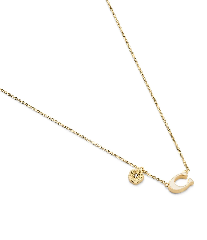 COACH Signature C Tea Rose Short Pendant Necklace
