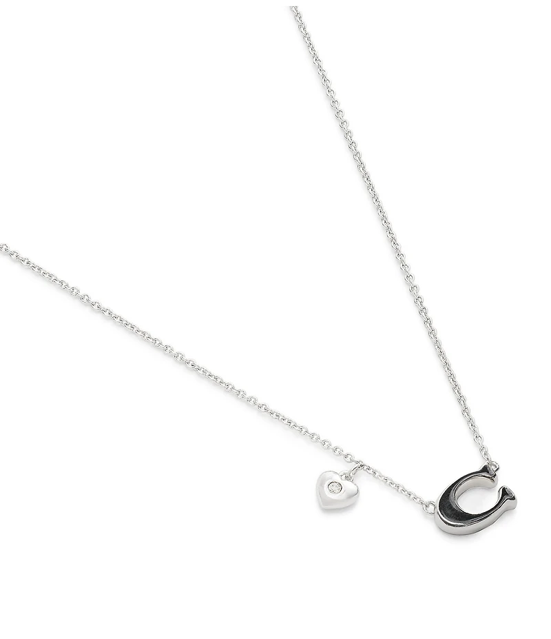 COACH Signature C Tea Rose Short Pendant Necklace