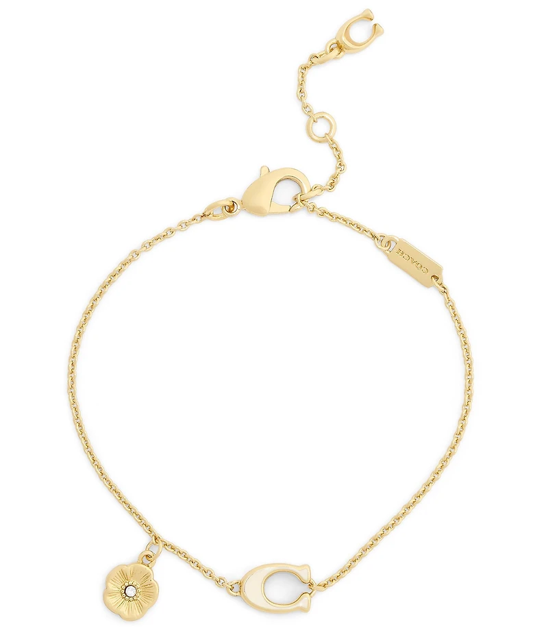COACH Signature C Tea Rose Strand Line Bracelet