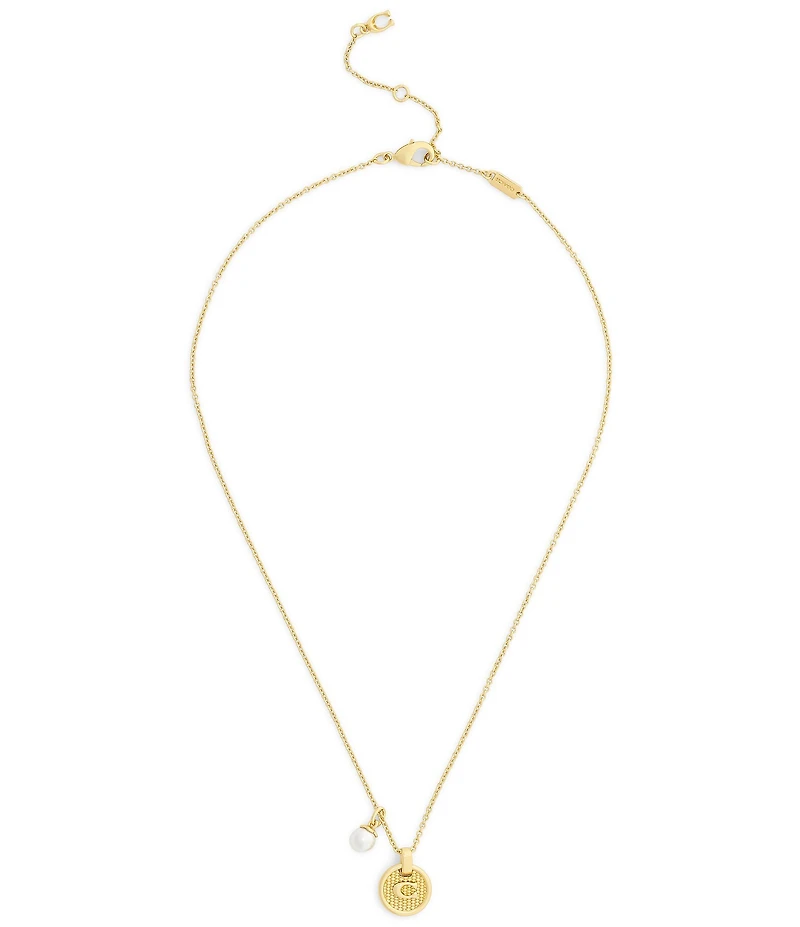 COACH Signature C Textured Coin Short Pendant Necklace