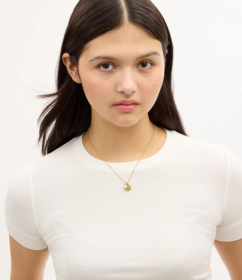 COACH Signature C Textured Coin Short Pendant Necklace