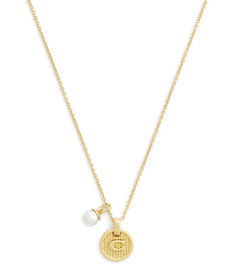COACH Signature C Textured Coin Short Pendant Necklace