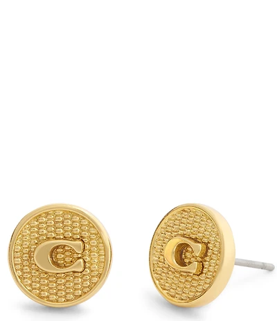 COACH Signature C Textured Coin Stud Earrings