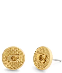 COACH Signature C Textured Coin Stud Earrings