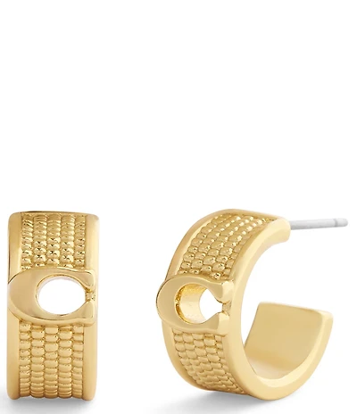 COACH Signature C Textured Huggie Hoop Earrings