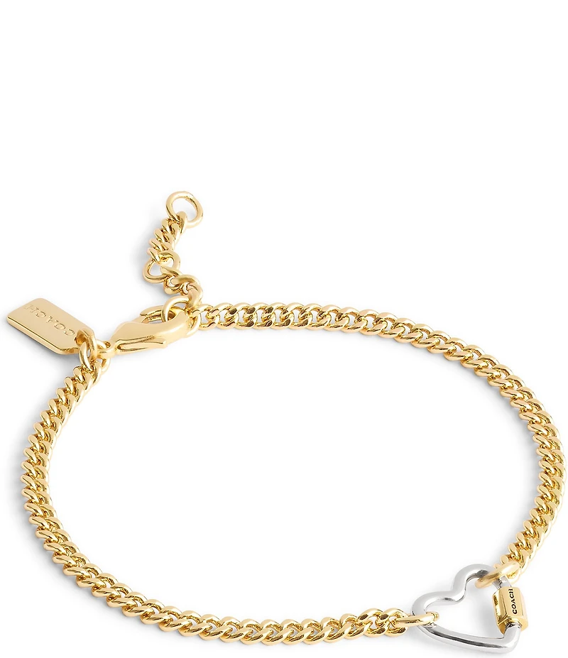 COACH Signature Carabiner Heart Link Line Bracelet