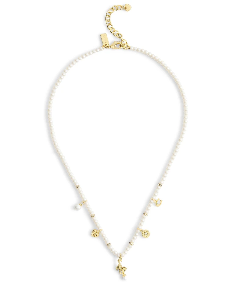 COACH Signature Cat Charm Pearl Strand Collar Necklace