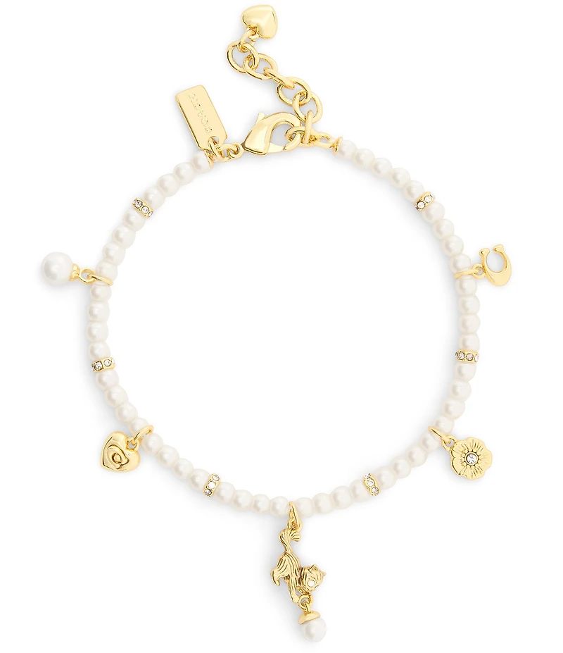 COACH Signature Cat Charm Pearl Strand Line Bracelet