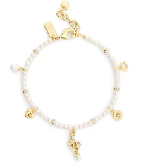 COACH Signature Cat Charm Pearl Strand Line Bracelet